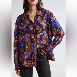FARM RIONWT Black Heart Forest Long Sleeve 2-Button Cuff Blouse